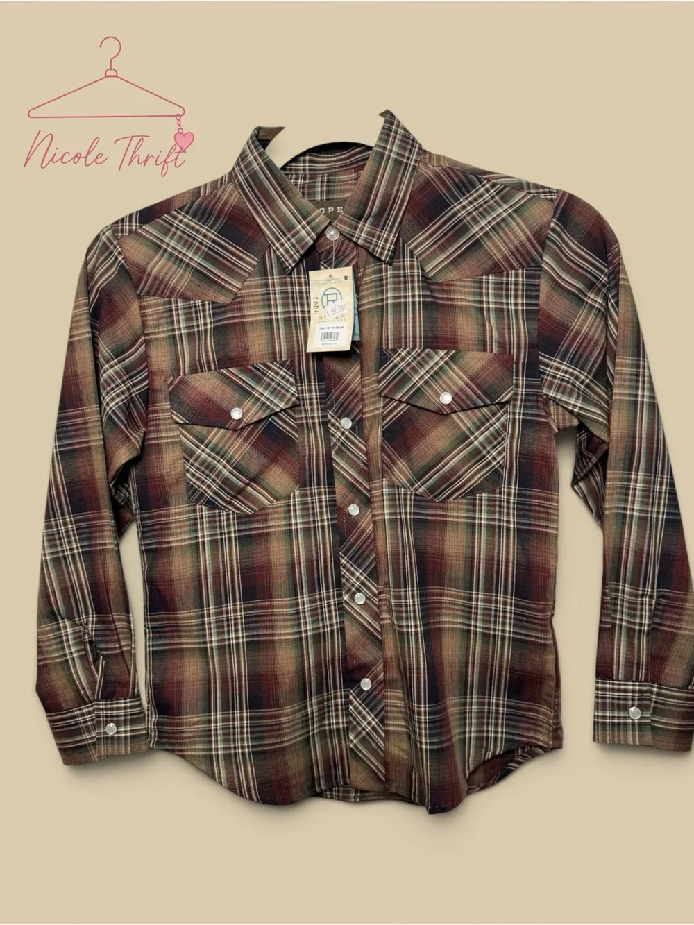 Roper Boys Western Plaid Pearl Snap Shirt Size M 8-10 NWT
